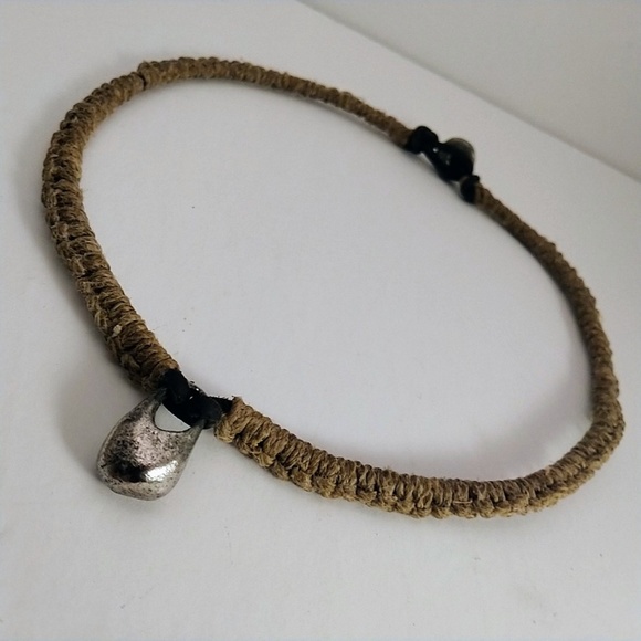 Jute and Leather Choker with Steel Charm - Picture 1 of 5
